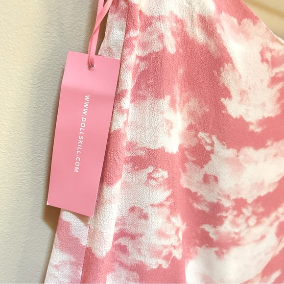 Dolls Kill ~Sugar Thrillz ~ Pink Clouds Faux Wrap Tie Y2K Mini Skirt ~size Large - Picture 3 of 11